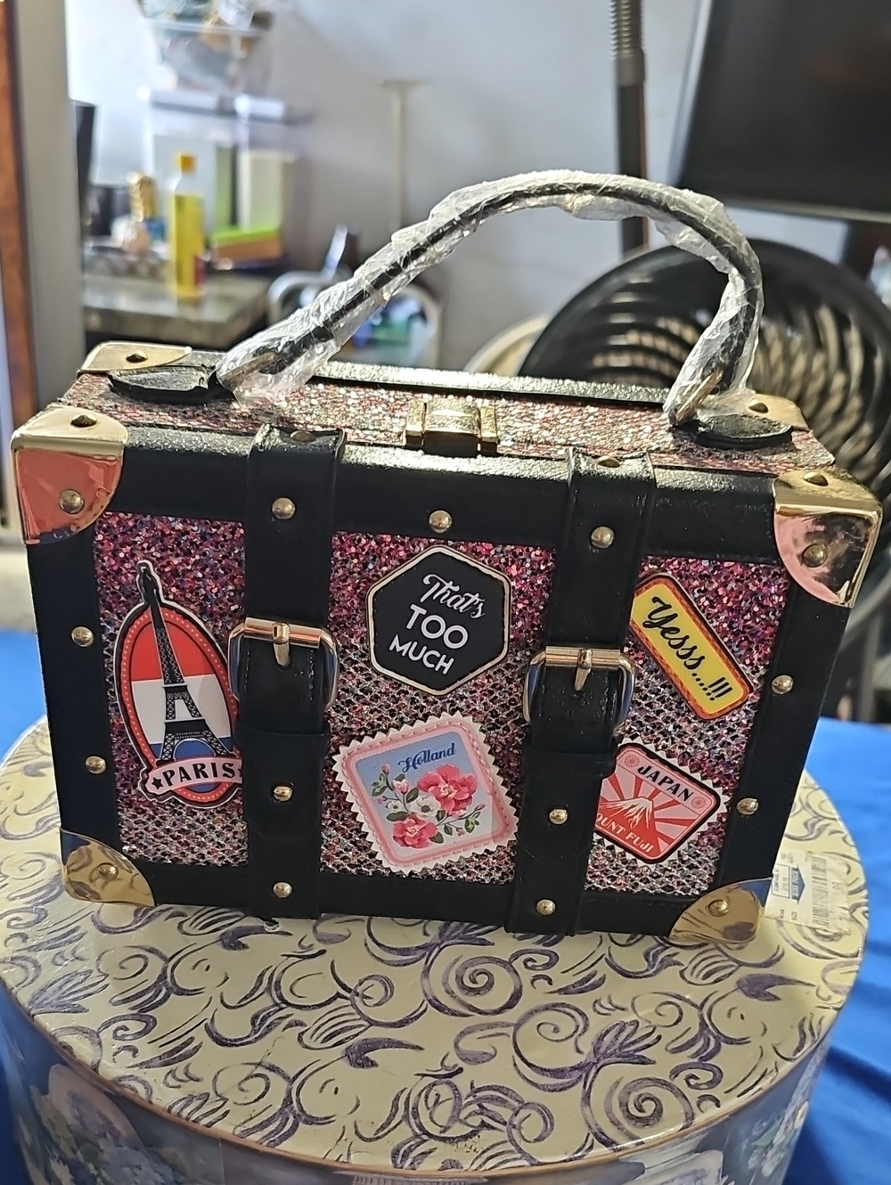 That’s Too Much Pink Glitter Travel Trunk Handbag